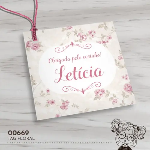 Tag Quadrada Floral - 00669