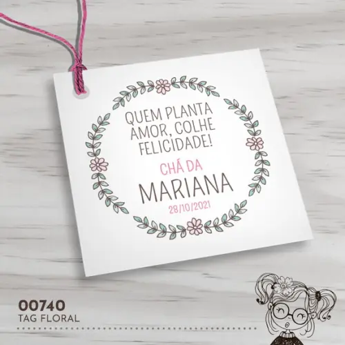 Tag Quadrada Floral - 00740
