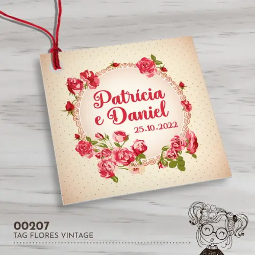 Tag Quadrada Flores Vintage - 00207