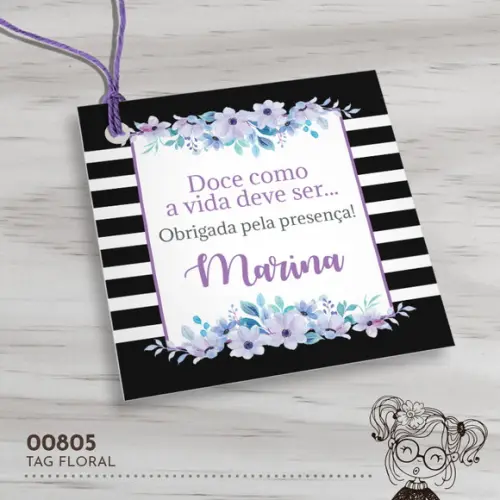 Tag Quadrada Floral - 00805