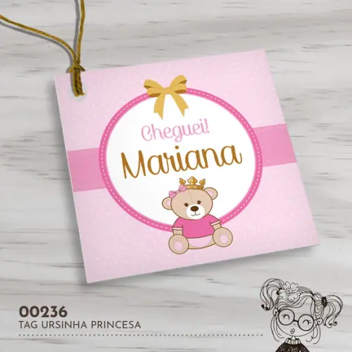 Tag Quadrada Ursinha Princesa - 00236