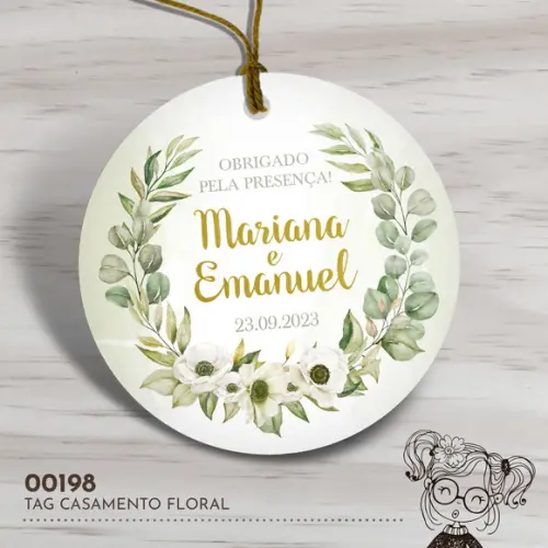Tag Redonda Casamento Floral - 00198