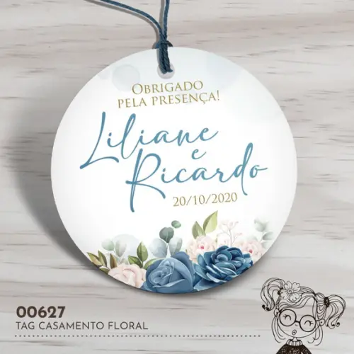 Tag Redonda Casamento Floral - 00627