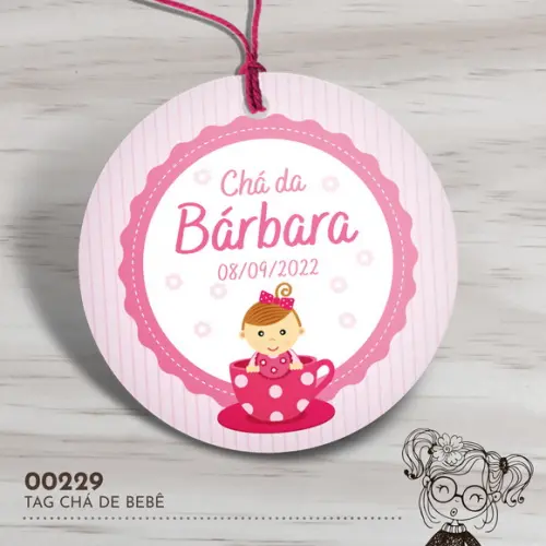 Tag Redonda Chá de Bebê Rosa - 00229