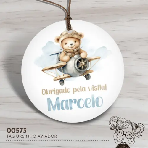 Tag Redonda Ursinho Aviador - 00573