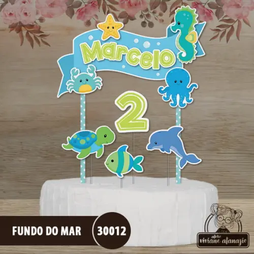 Topo de Bolo Fundo do Mar - 30013
