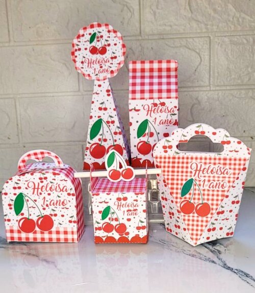 20 Kit Festa Personalizados  Cerejinha | Lembrancinhas  Cereja Caixinhas para festa - PEGUE E MONTE