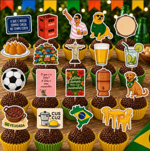 30 Topper de Docinho Brasilidades- Topper de Brigadeiro- Festa de Aniversário - Tag