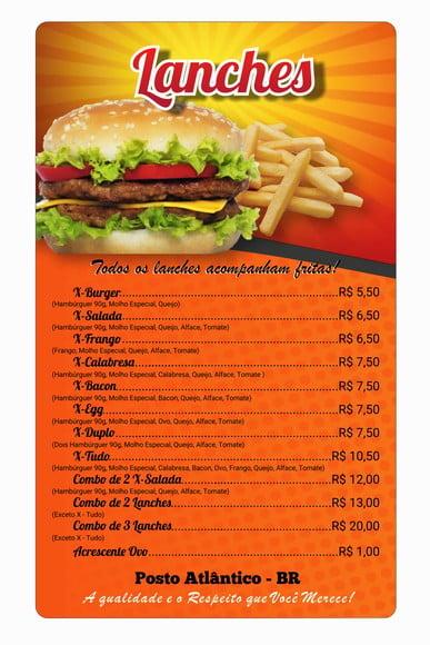 Cardápio em Pvc