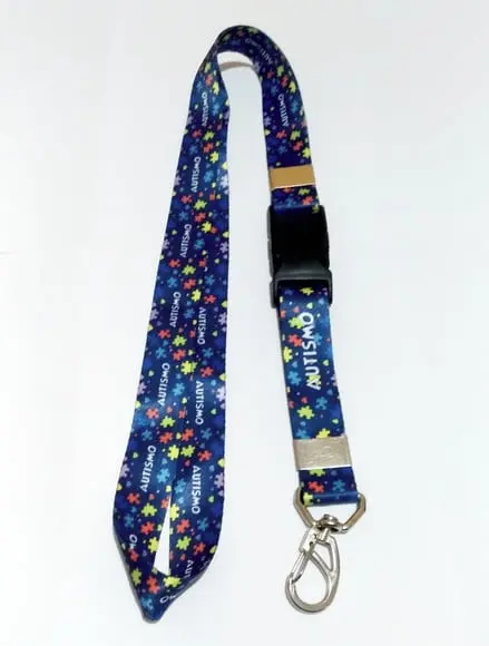 01 cordão 01 crachá autismo 20mm chaveiro com mosquete