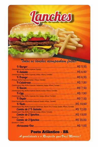 Cardápio em Pvc