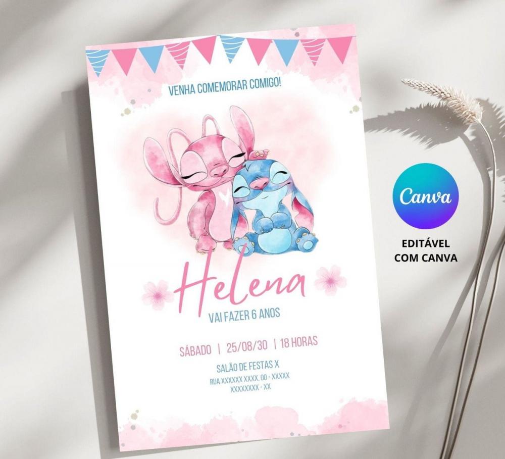 Convite Digital Stitch e Angel - Editável no Canva