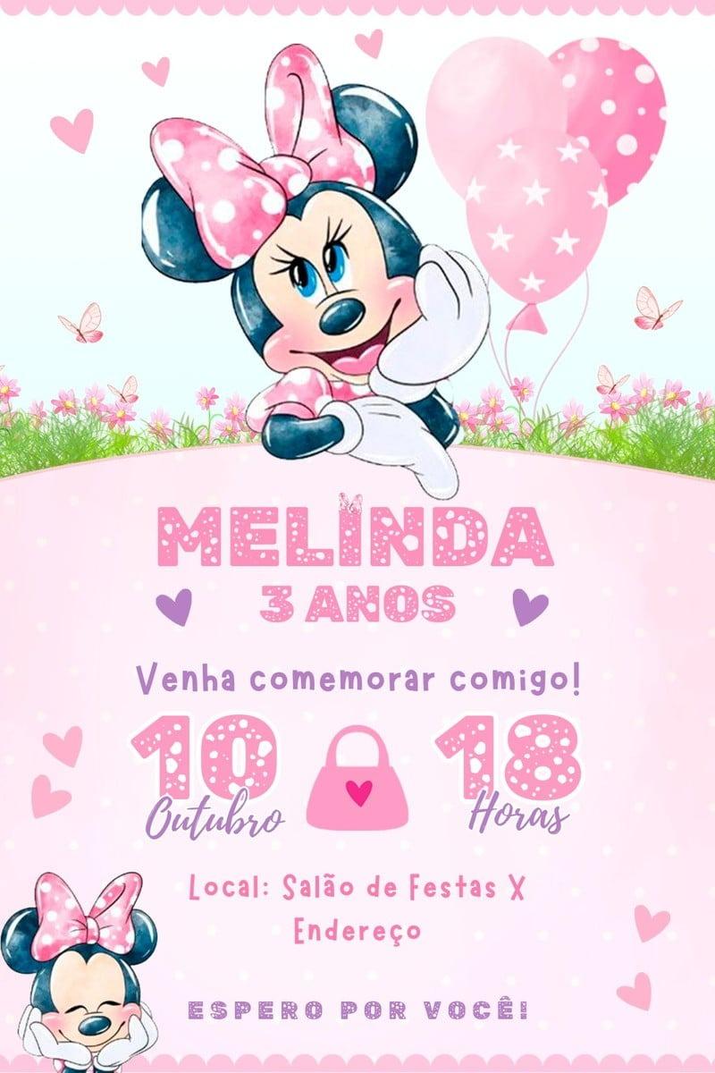 Convite Digital Minnie Rosa - Editável no Canva