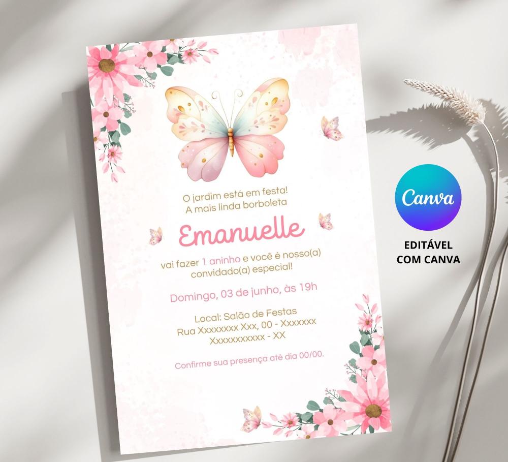 Convite Digital Borboleta - Editável no Canva
