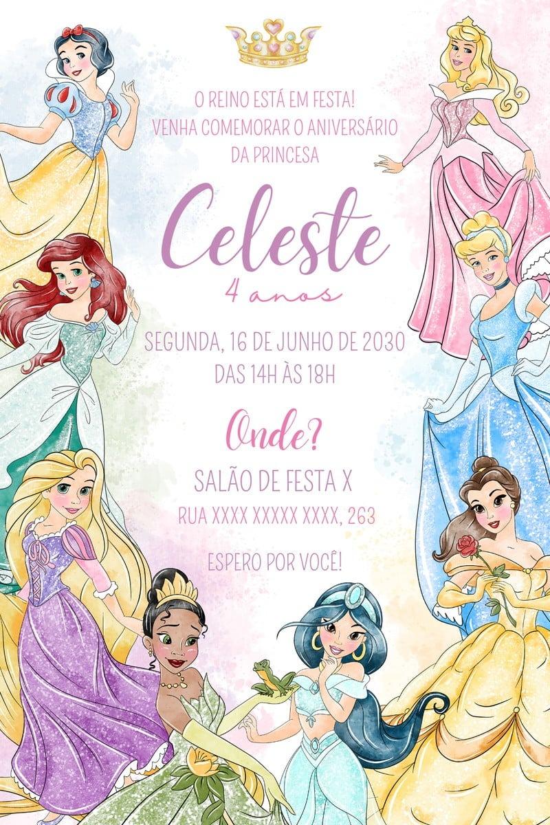 Convite Digital Princesas da Disney - Editável no Canva