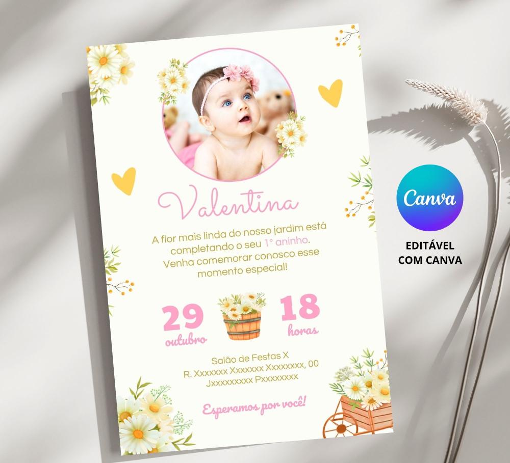 Convite Digital Jardim das Margaridas - Editável no Canva