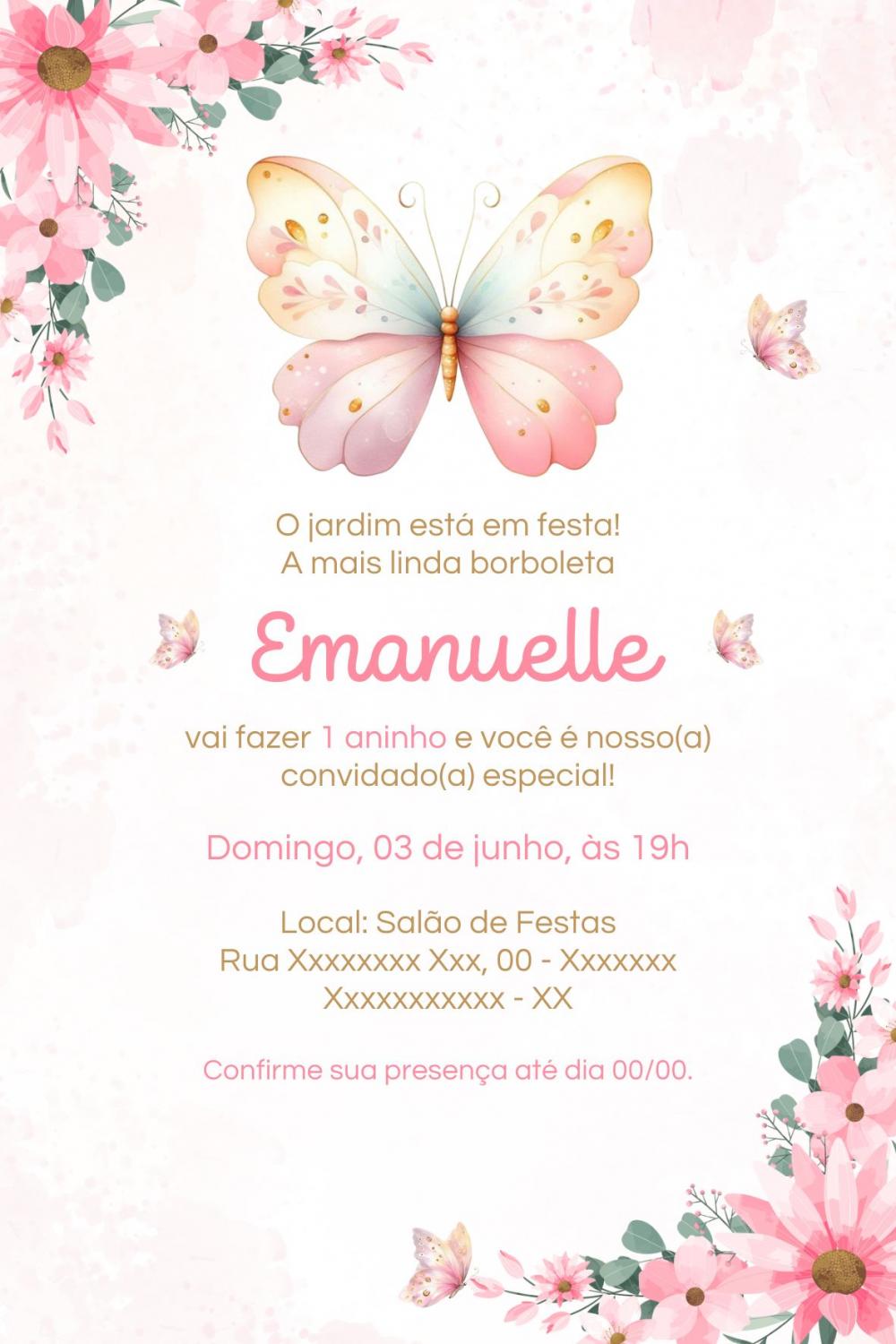 Convite Digital Borboleta - Editável no Canva