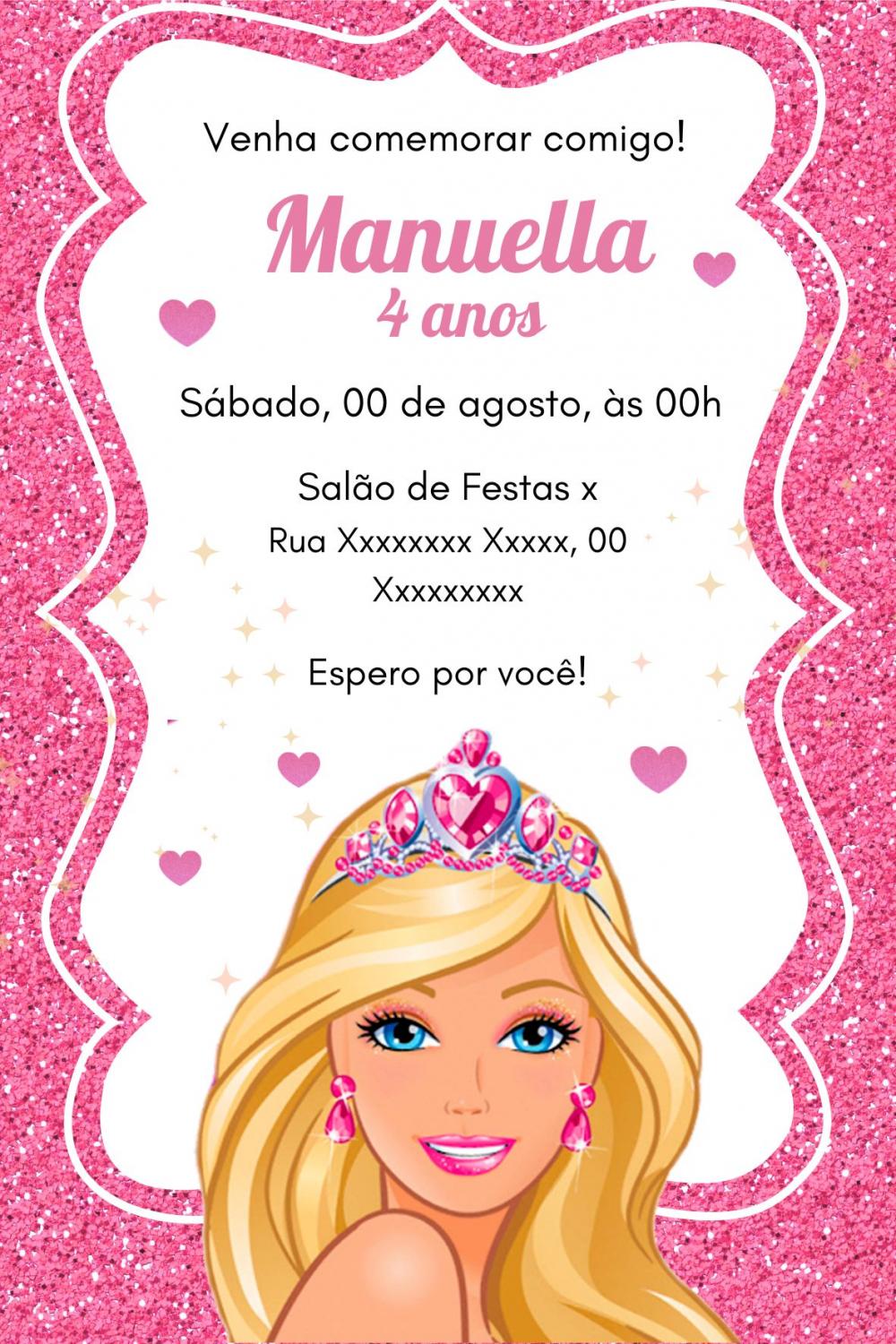 Convite Digital Barrbie - Editável no Canva