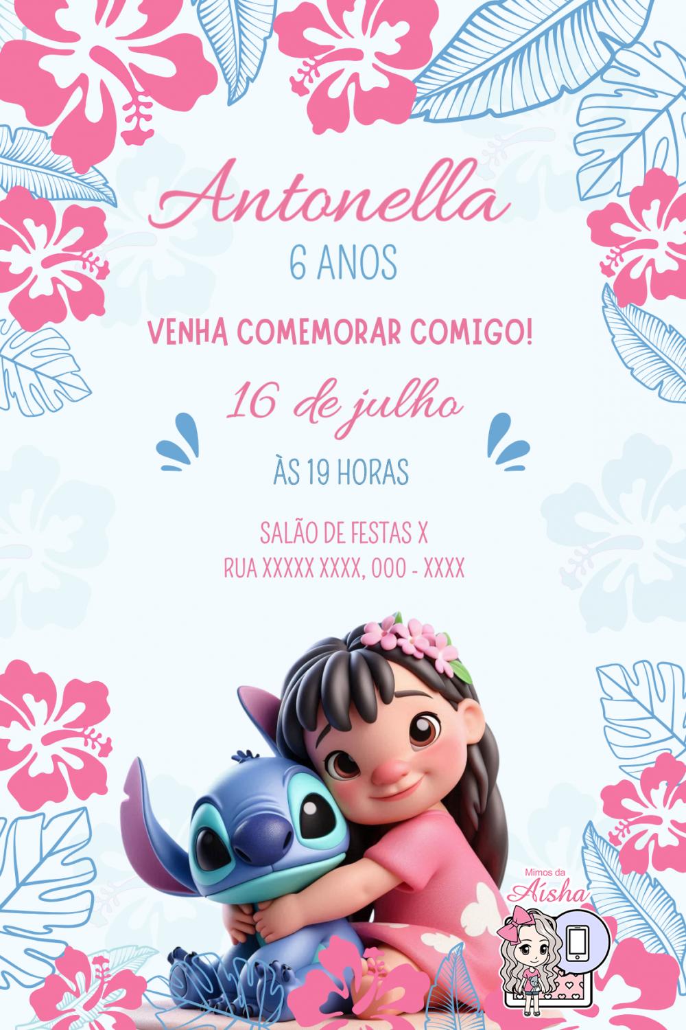 Convite Digital Stitch e Lilo - Editável no Canva