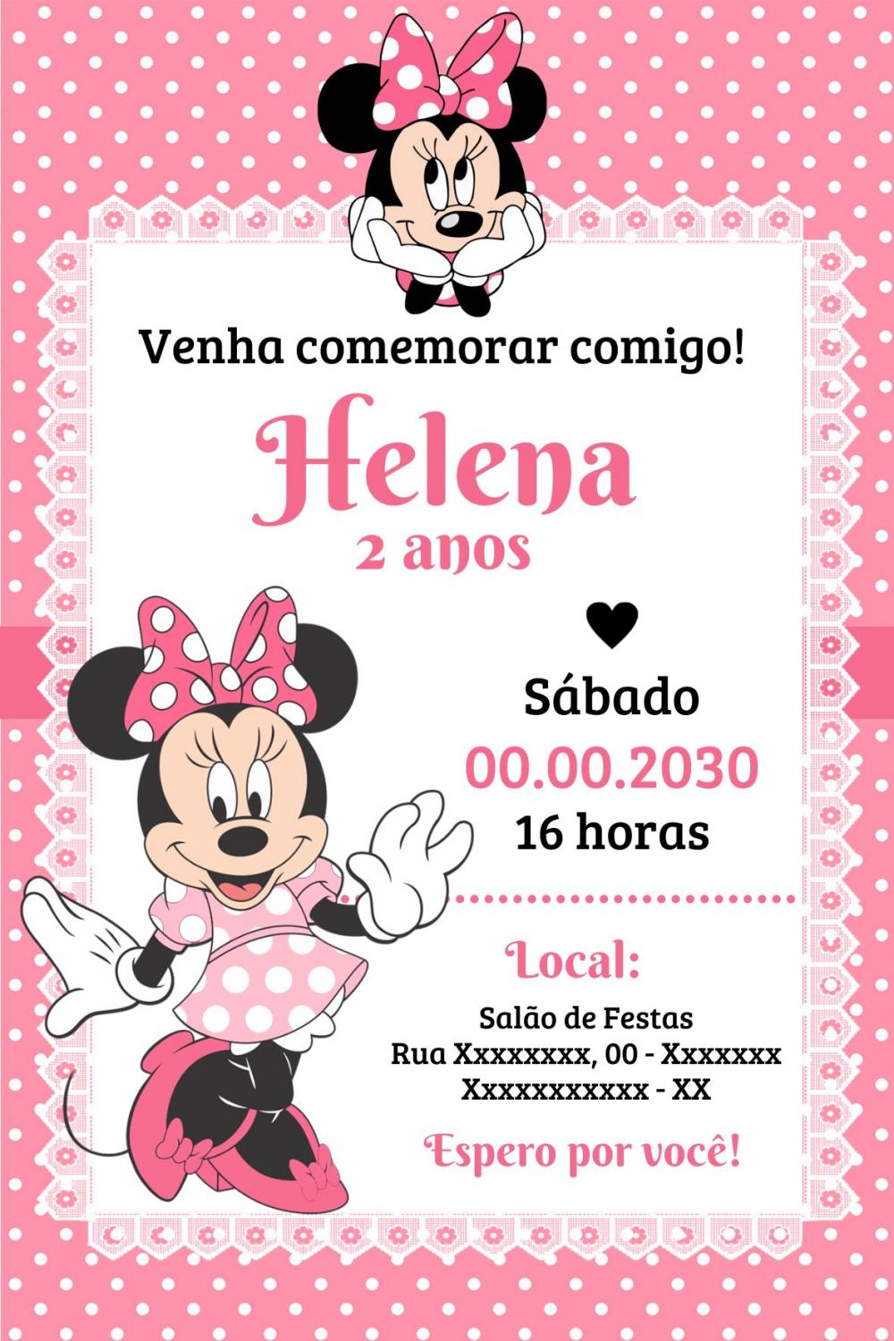 Convite Digital Minnie Rosa - Editável no Canva