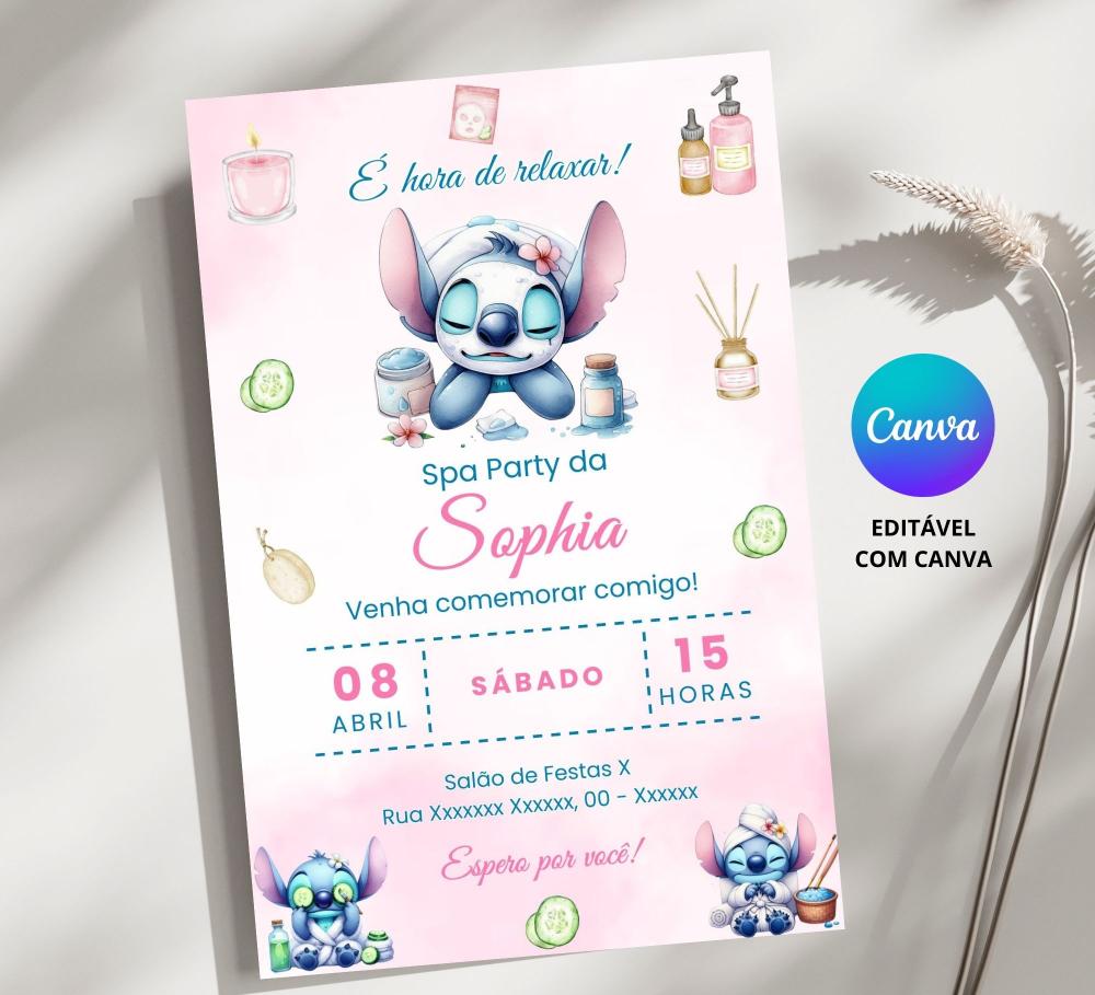Convite Digital Stitch Spa - Editável no Canva