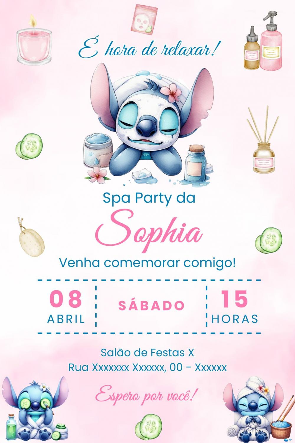 Convite Digital Stitch Spa - Editável no Canva