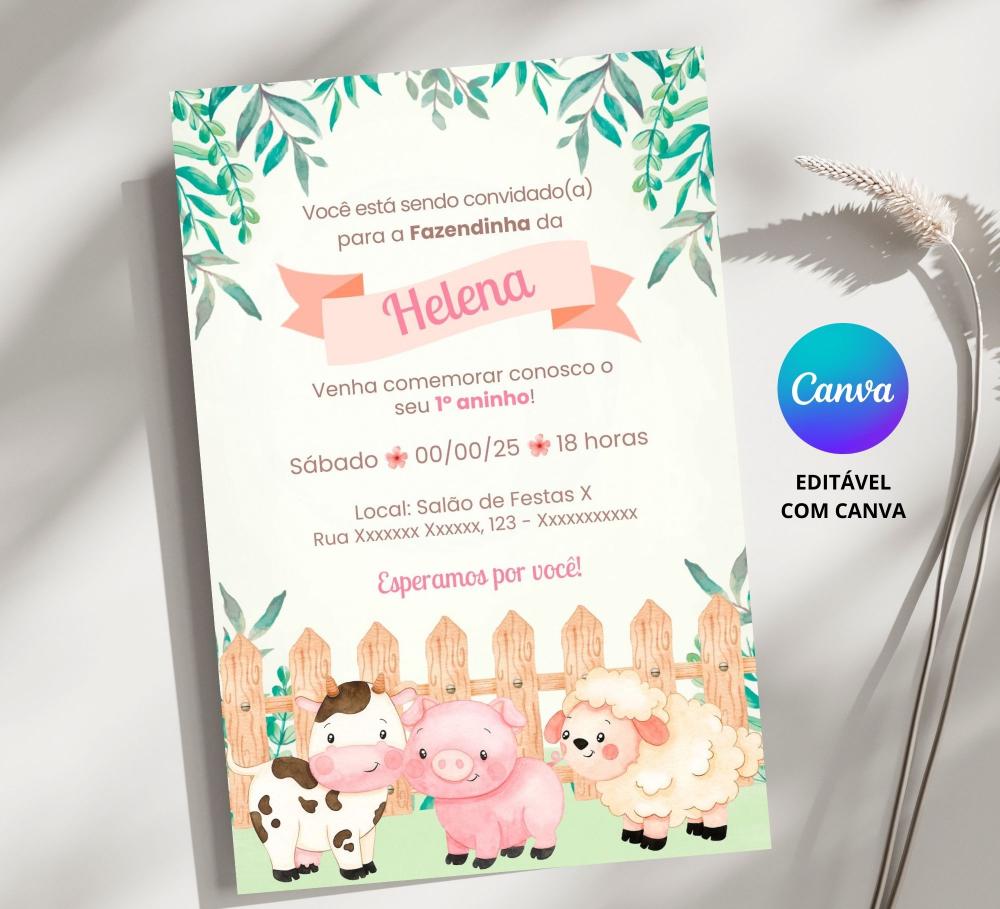 Convite Digital Fazendinha - Editável no Canva