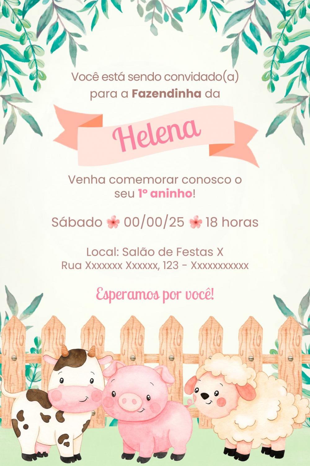 Convite Digital Fazendinha - Editável no Canva