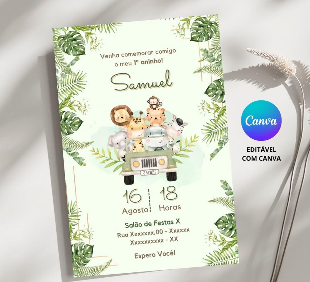 Convite Digital Safari - Editável no Canva