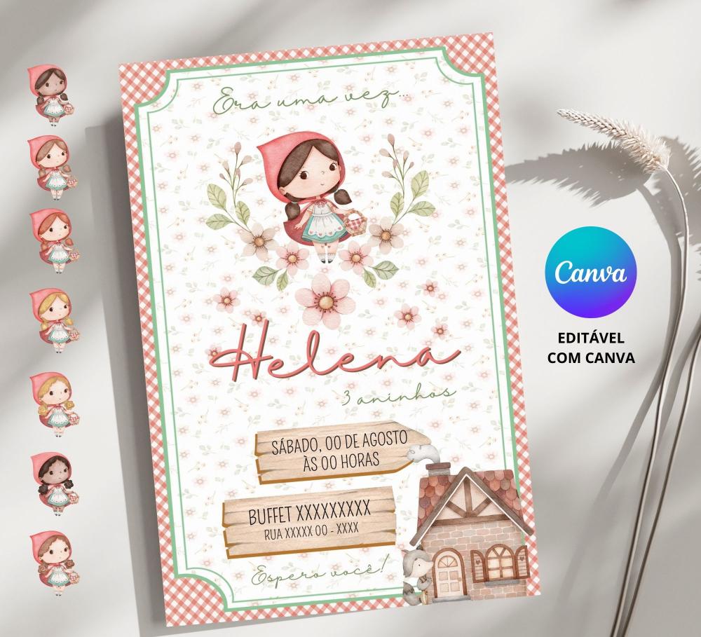 Convite Digital Chapeuzinho Vermelho - Editável no Canva