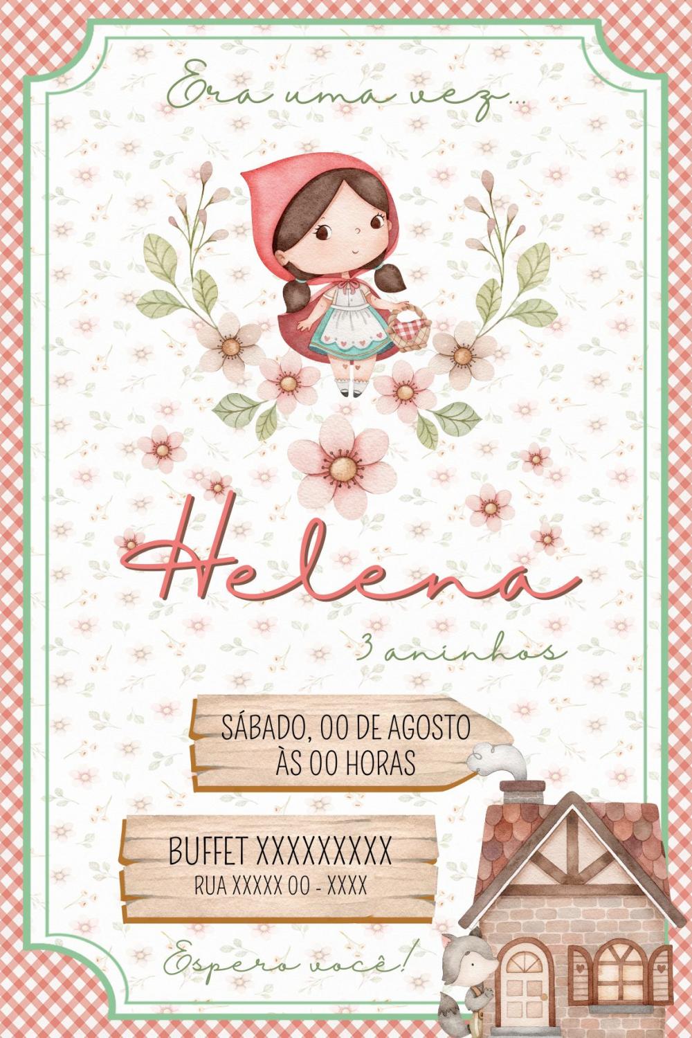 Convite Digital Chapeuzinho Vermelho - Editável no Canva