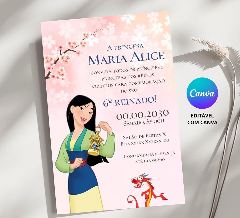Convite Digital Mulan - Editável no Canva