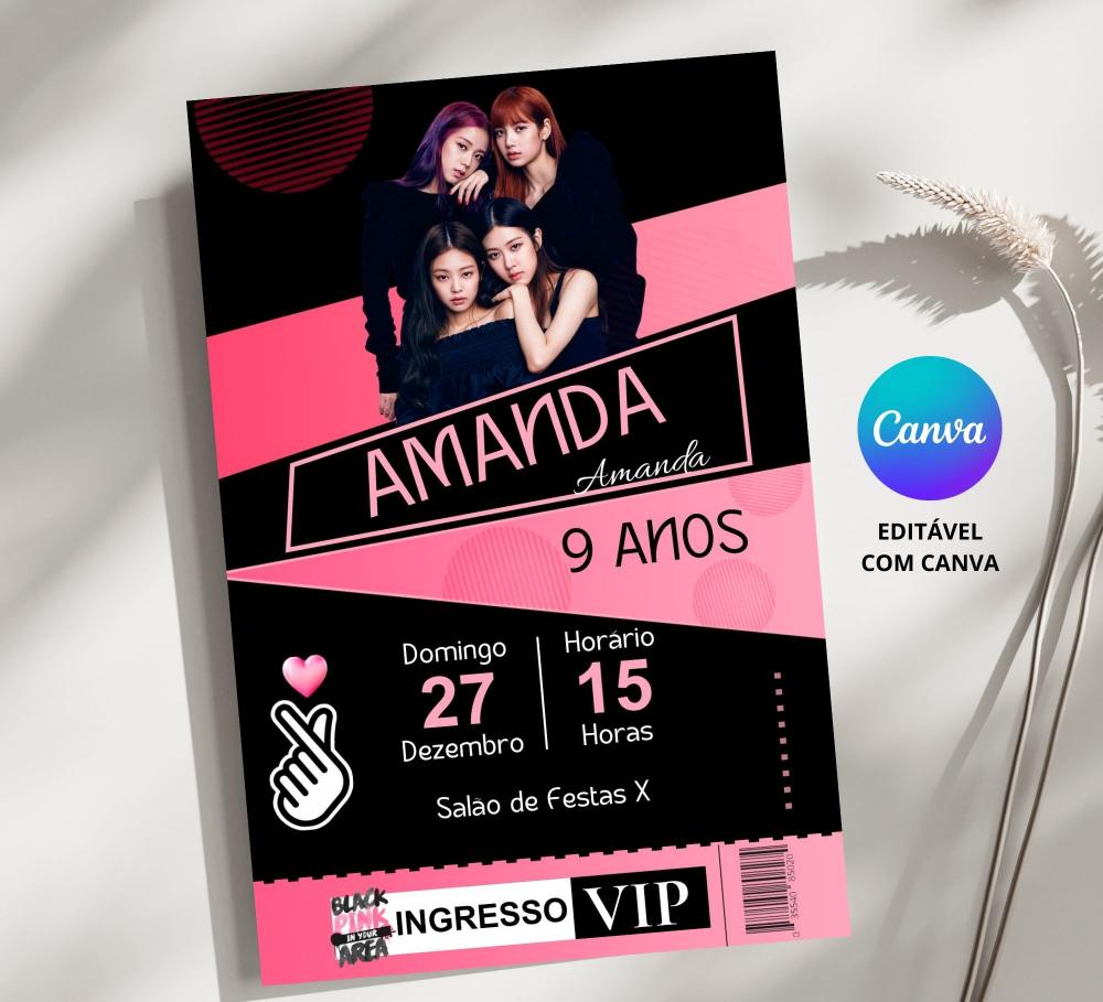 Convite Digital Black Pink - Editável no Canva