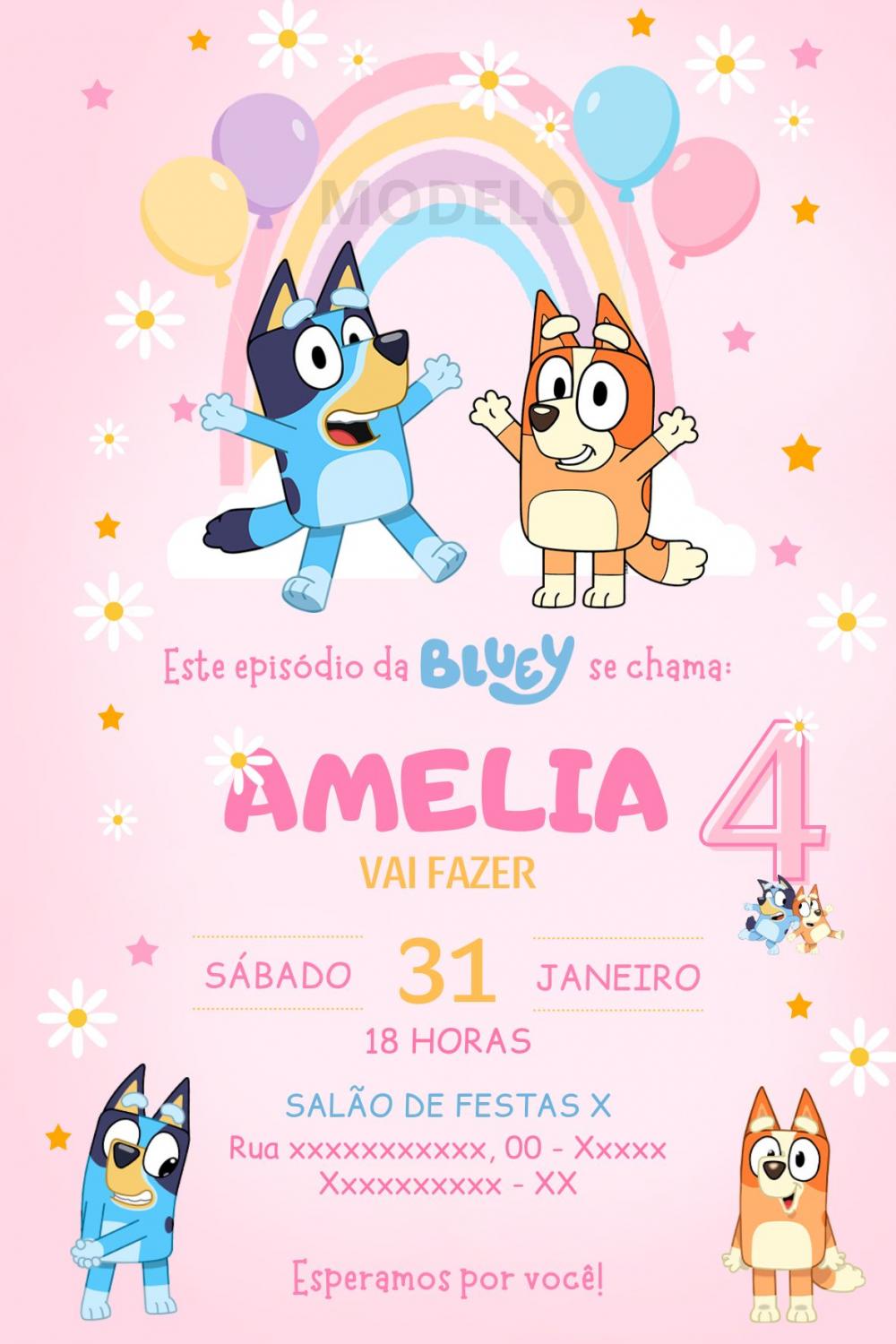Convite Digital Bluey e Bingo - Editável no Canva