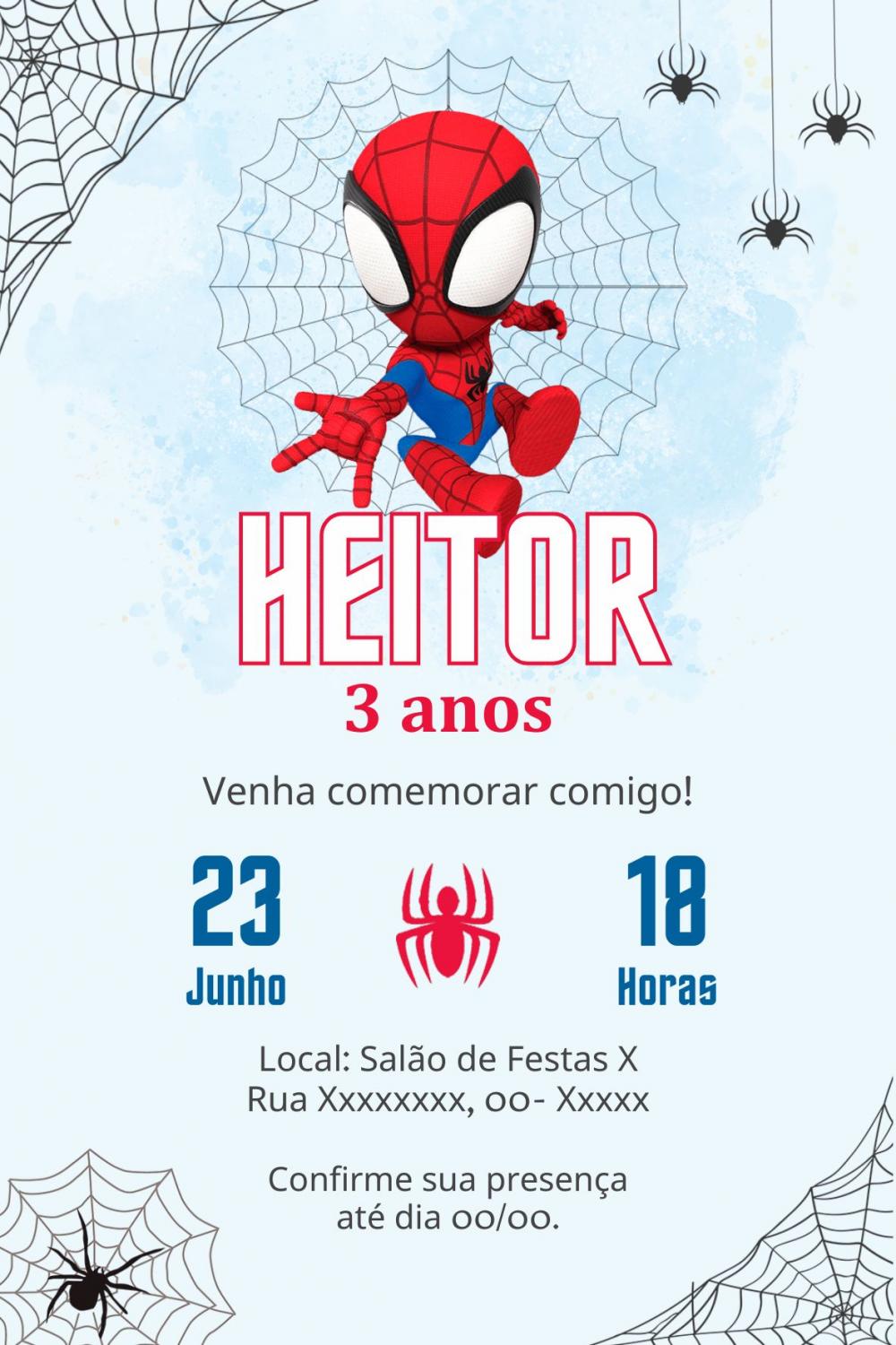 Convite Digital Homem Aranha Baby - Editável no Canva