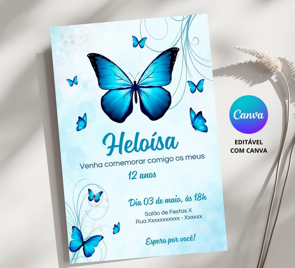 Convite Digital Borboleta Azul - Editável no Canva