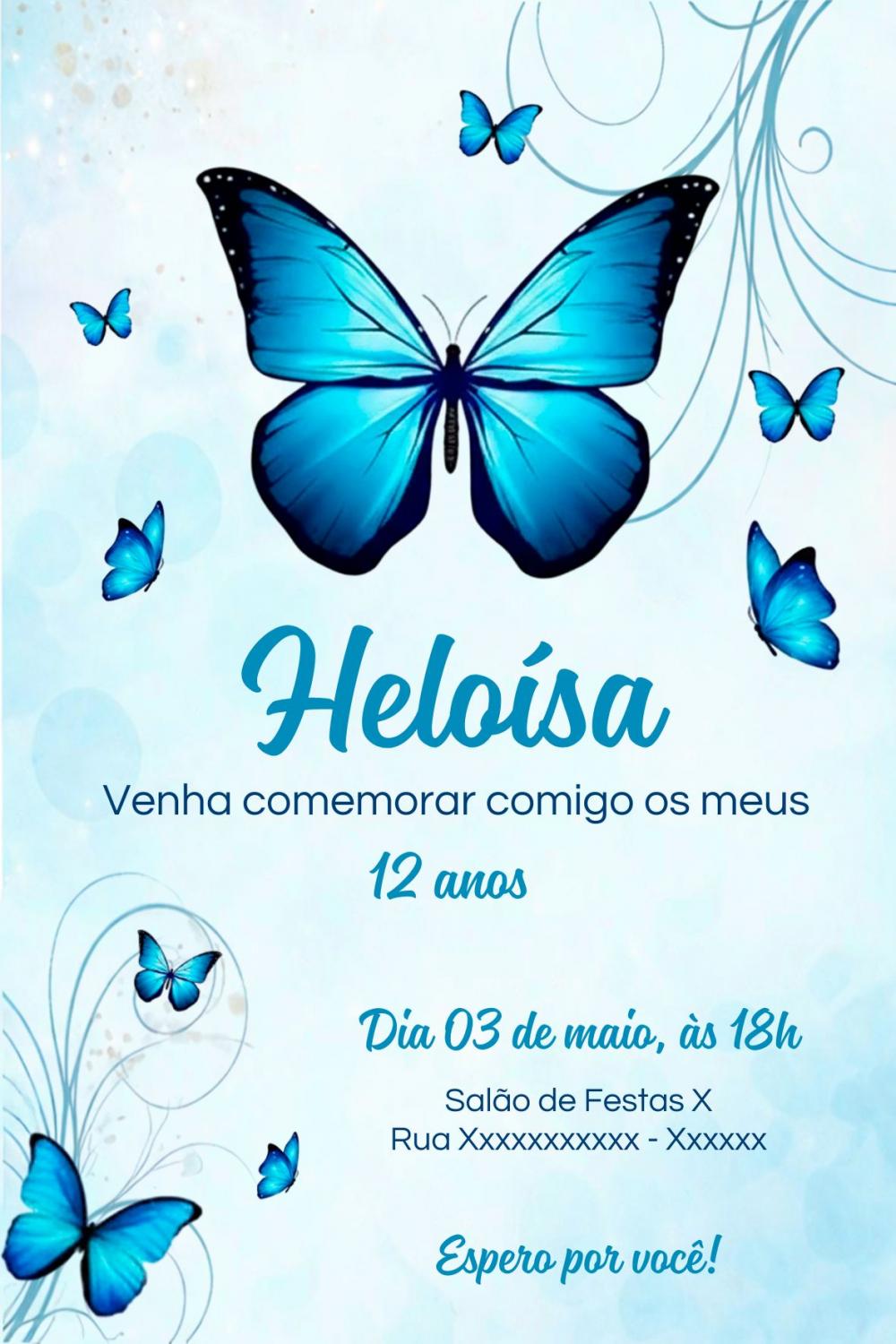 Convite Digital Borboleta Azul - Editável no Canva