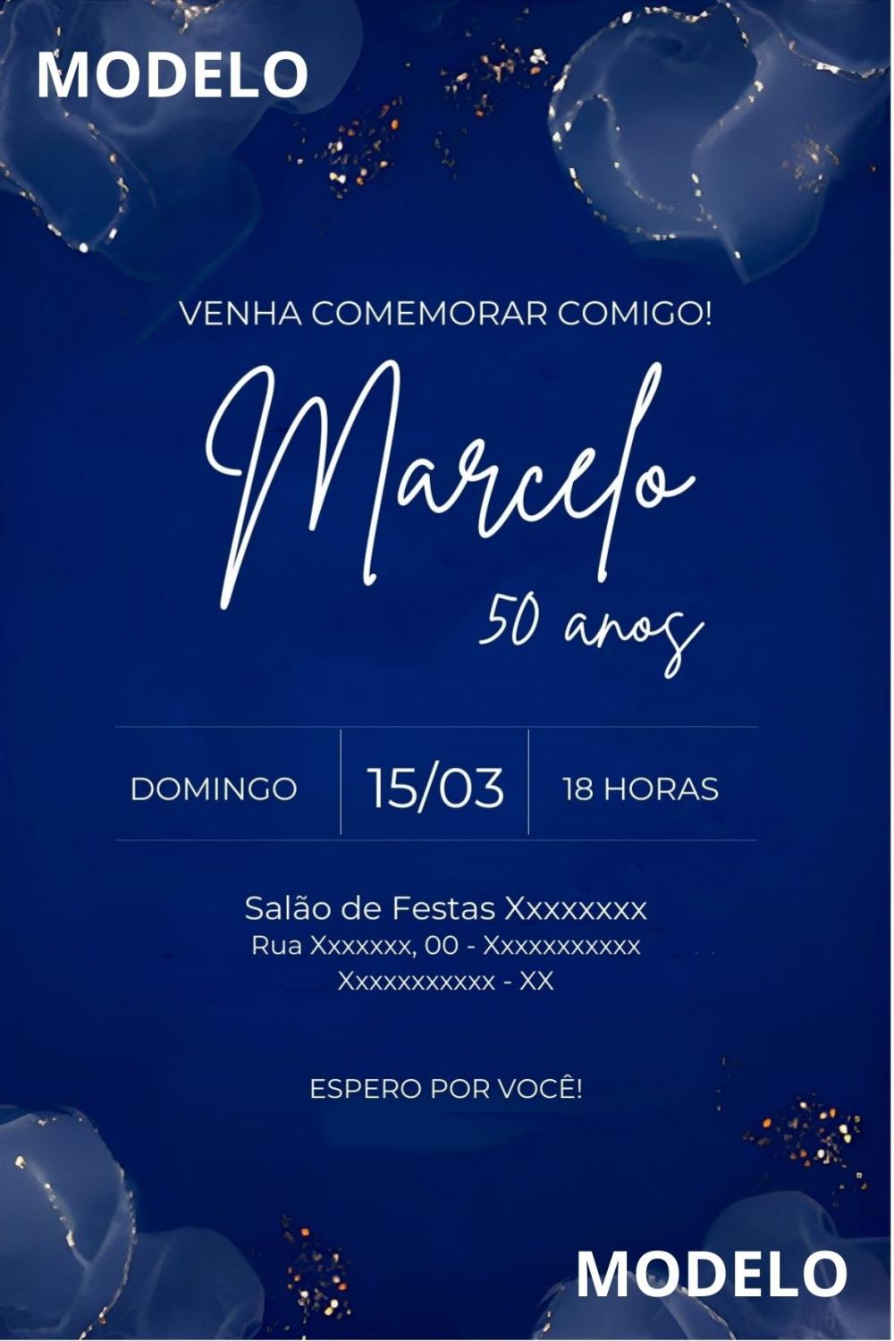 Convite Digital Masculino Azul - Editável no Canva