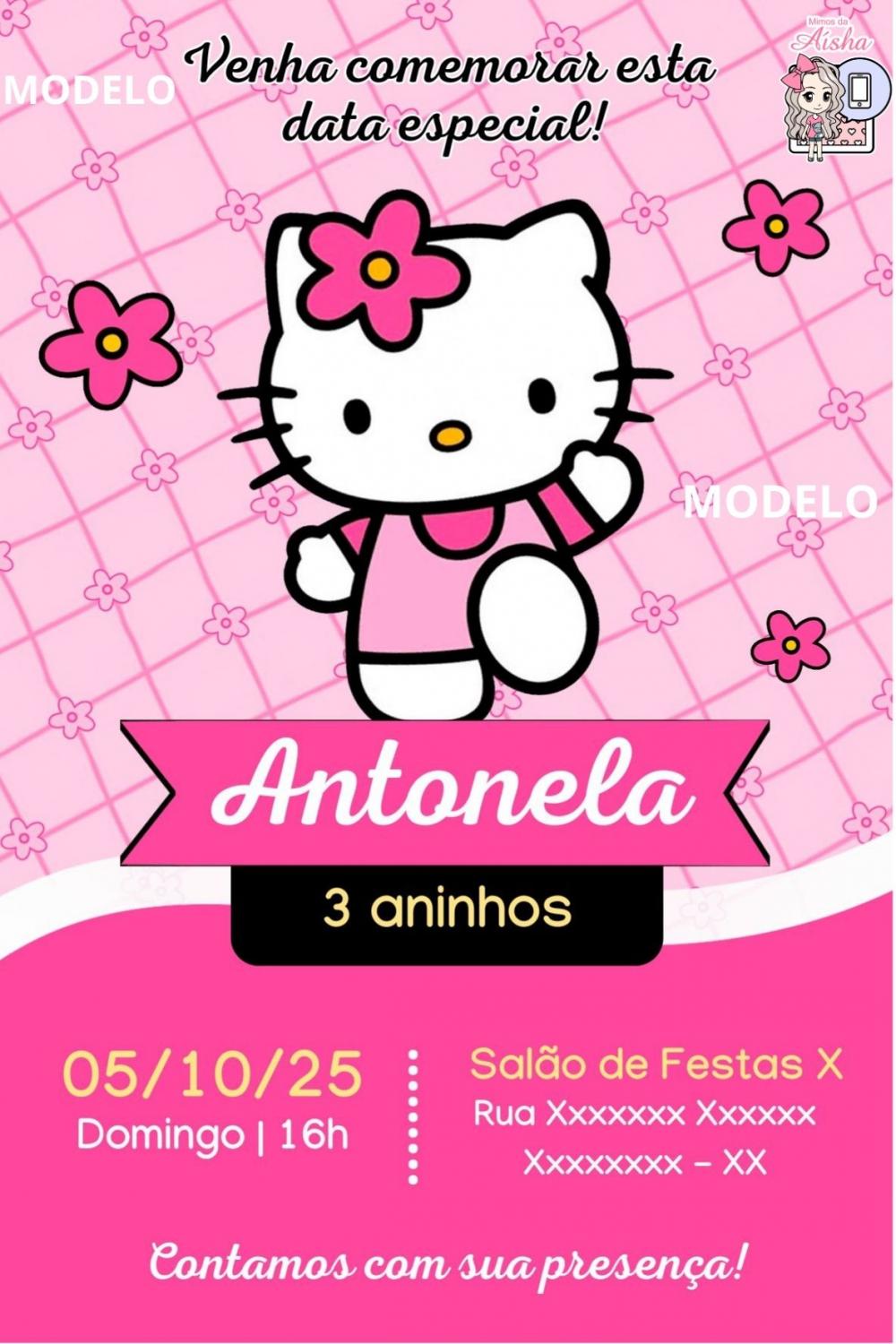 Convite Hello Kitty Digital Editável no Canva | Aniversário