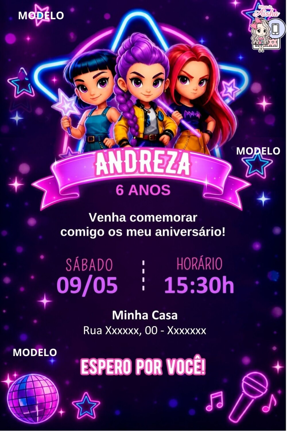 Convite Digital Guerreiras do Kpop (Huntrix) - Editável no Canva