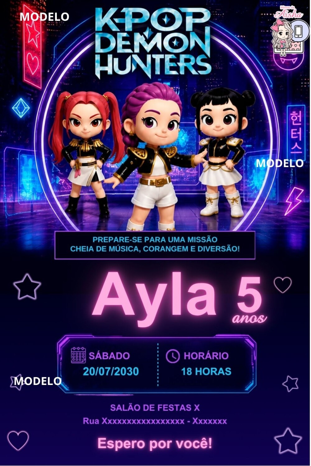 Convite Digital Guerreiras do Kpop (Huntrix) - Editável no Canva