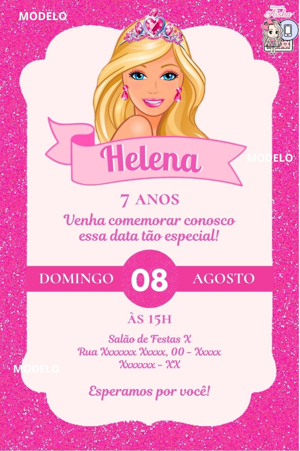 Convite Digital Barbie - Editável no Canva