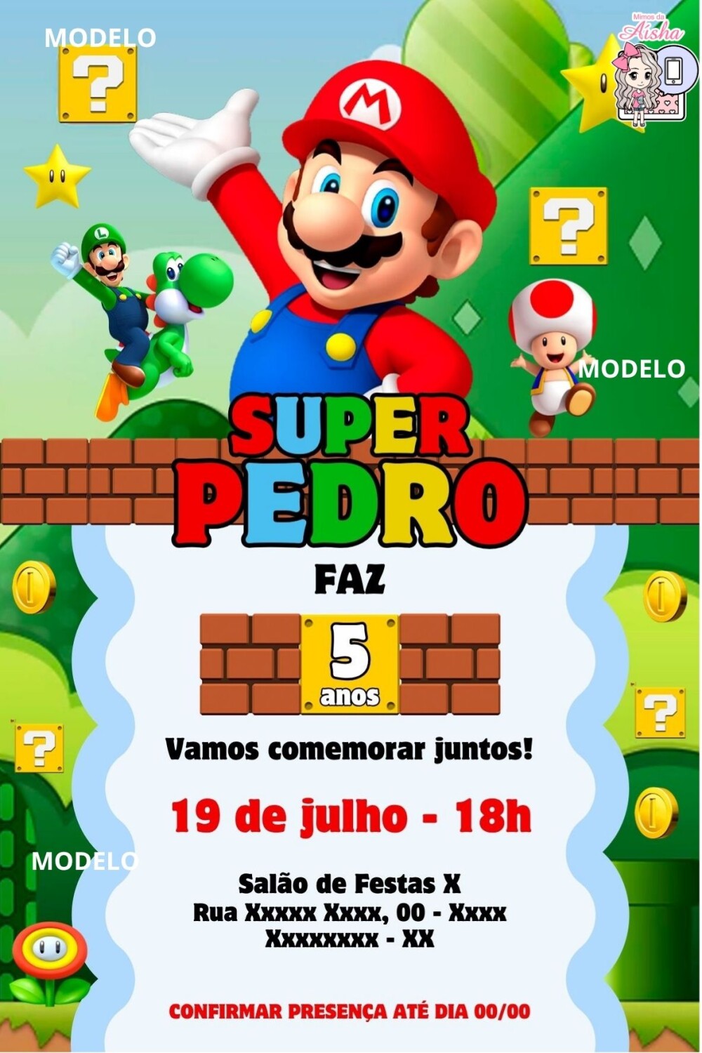 Convite Digital Super Mario - Editável no Canva