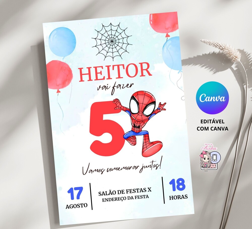 Convite Digital Homem Aranha Baby - Editável no Canva