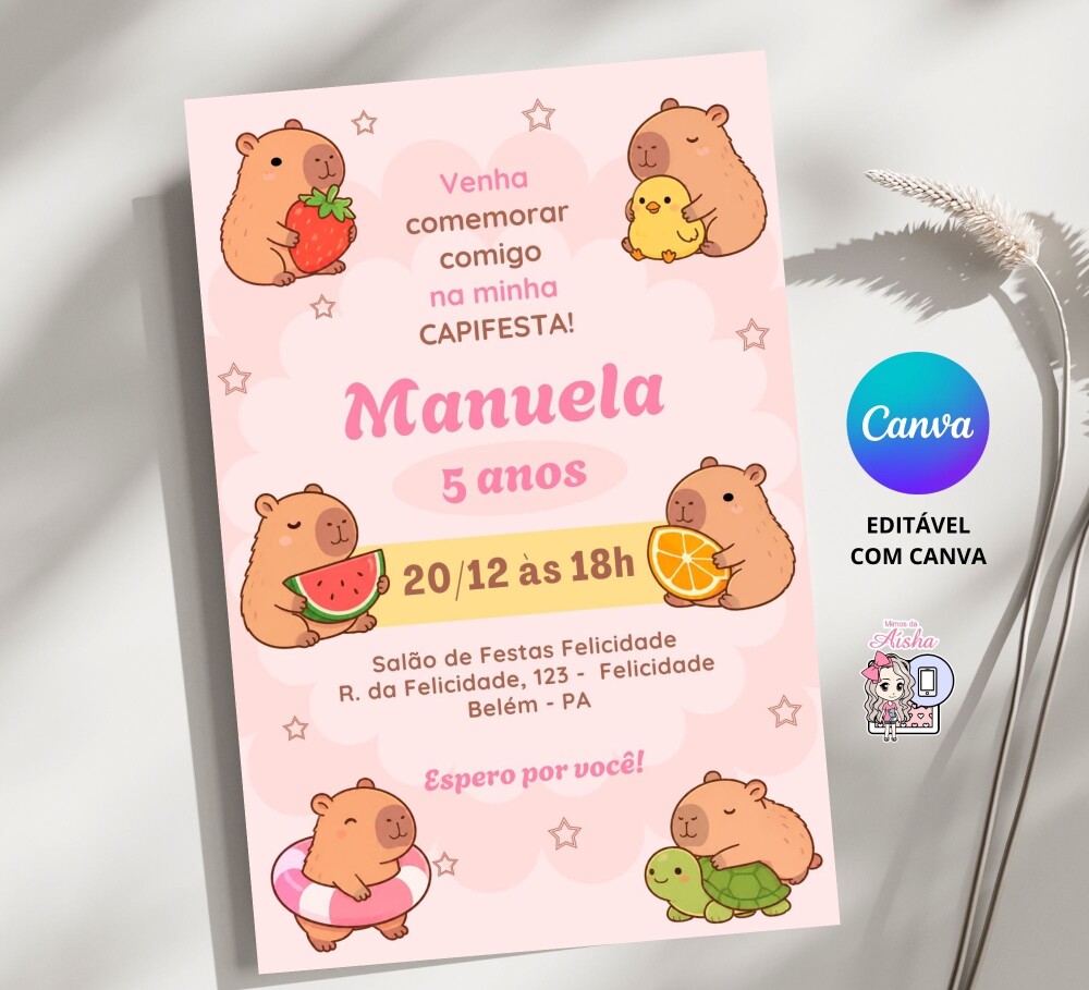 Convite Digital Capivara - Editável no Canva