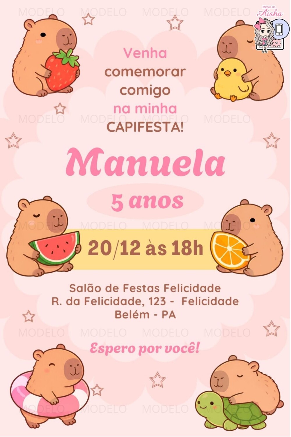 Convite Digital Capivara - Editável no Canva