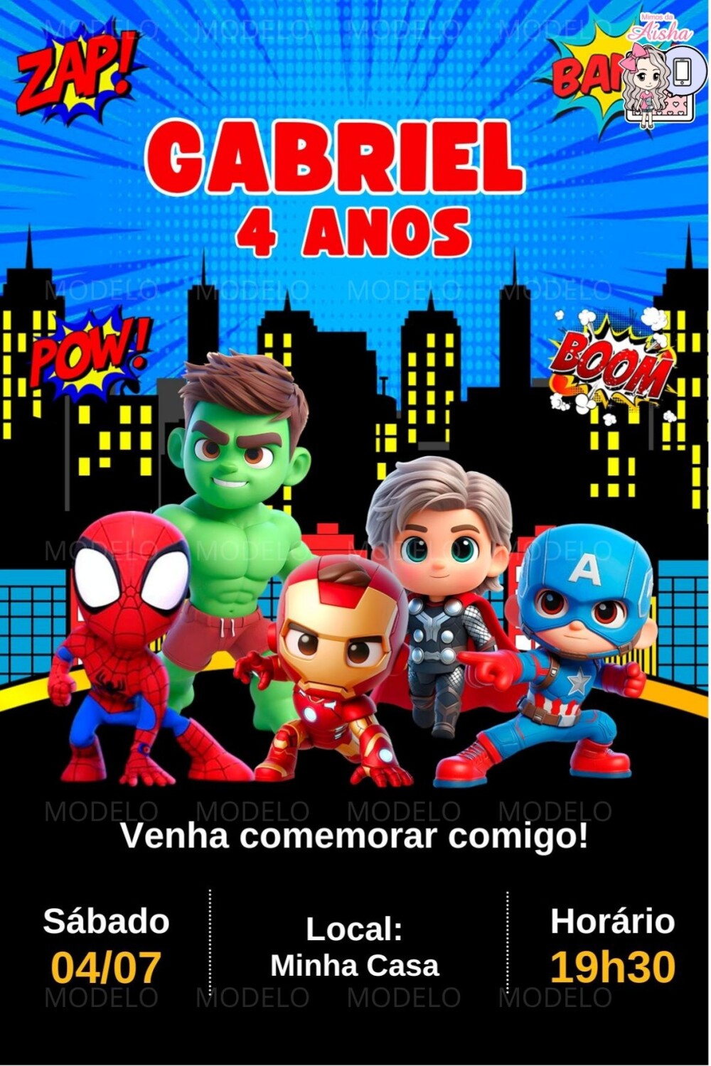 Convite Digital Vingadores Baby OU Heróis - Editável no Canva