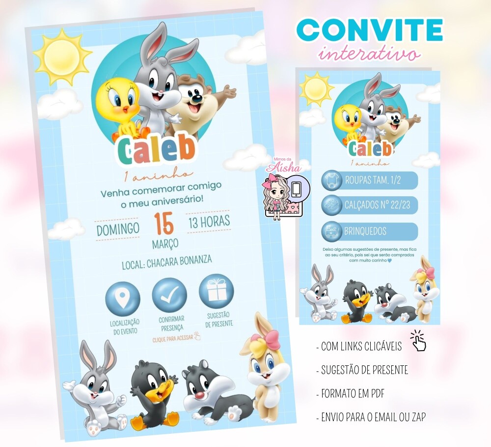 Convite Interativo Baby Looney Tunes