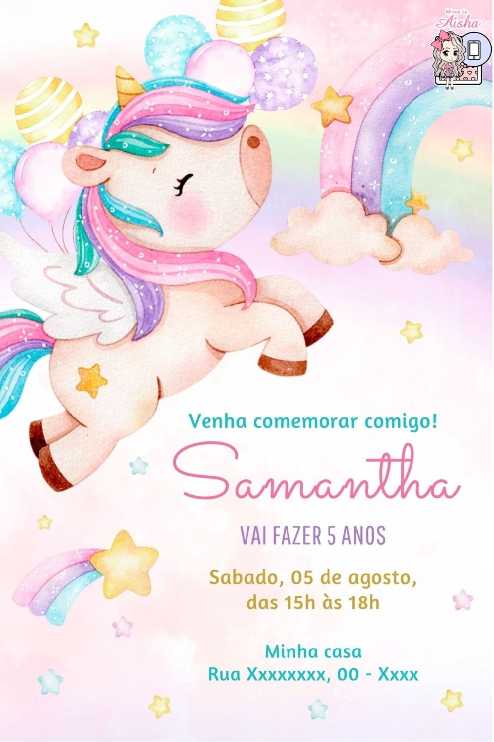 Convite Digital Unicórnio - Editável no Canva