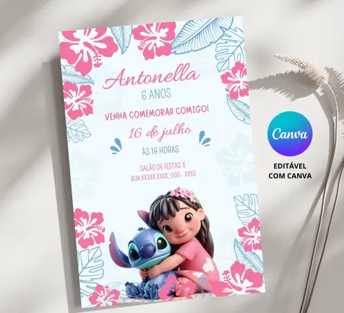 Convite Digital Stitch e Lilo - Editável no Canva